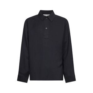 Studio Nicholson Men Darkest Navy Viscose And Linen Twill Austin Polo Shirt
